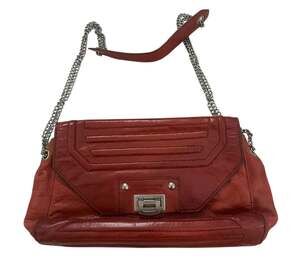 BCBGMaxAzria vintage red leather crossbody bag with silver chain